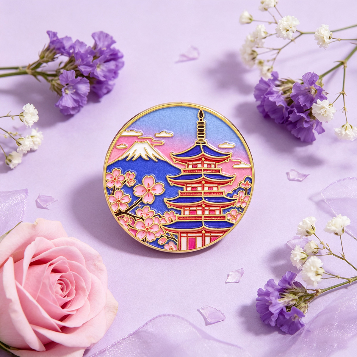 Japanese Cherry Blossom Enamel - Vintage Brooch Pin ulasan dan harga
