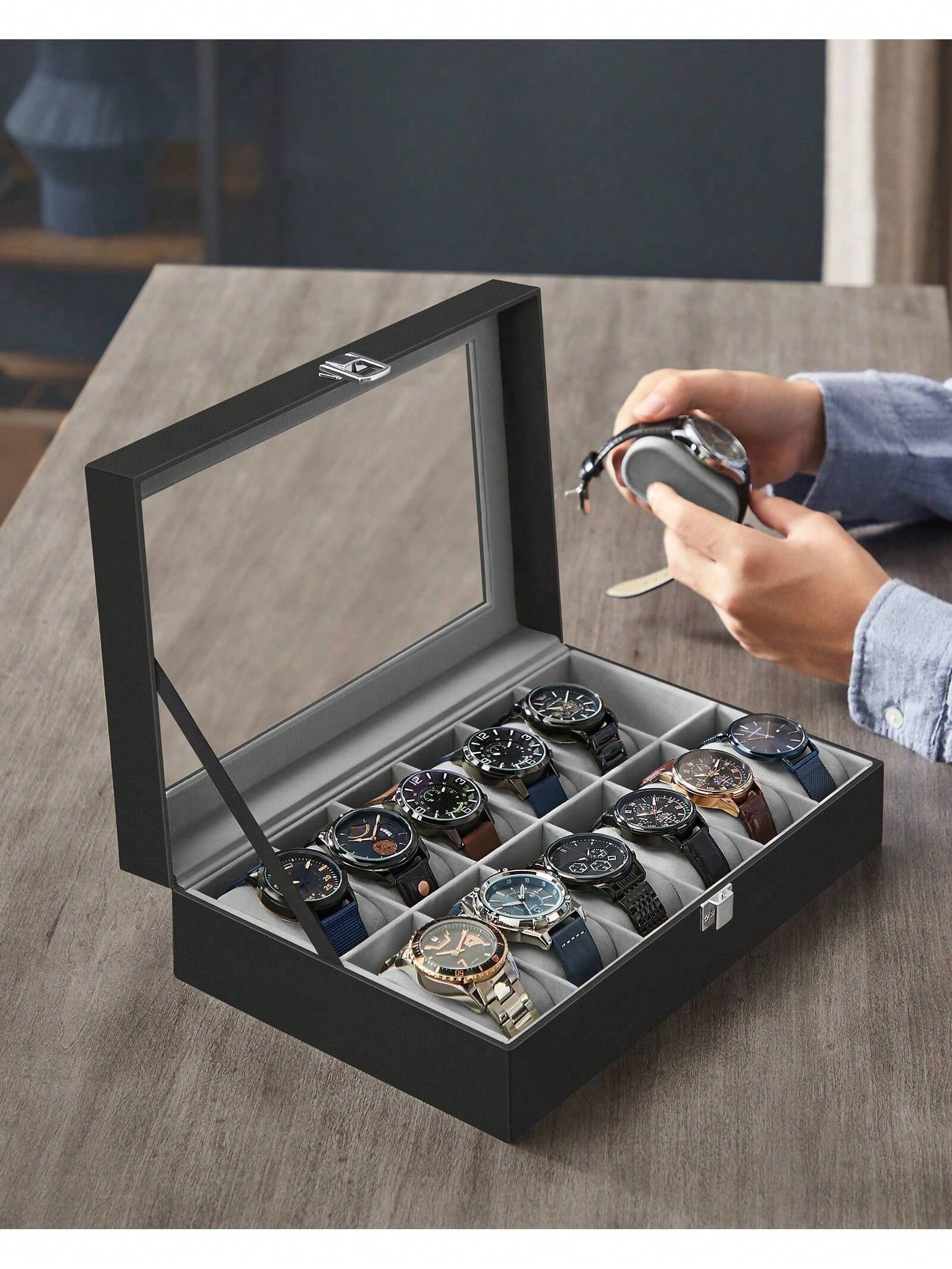 12-Slot Lockable Watch Box wit - Jewelry Like Watches ulasan dan harga