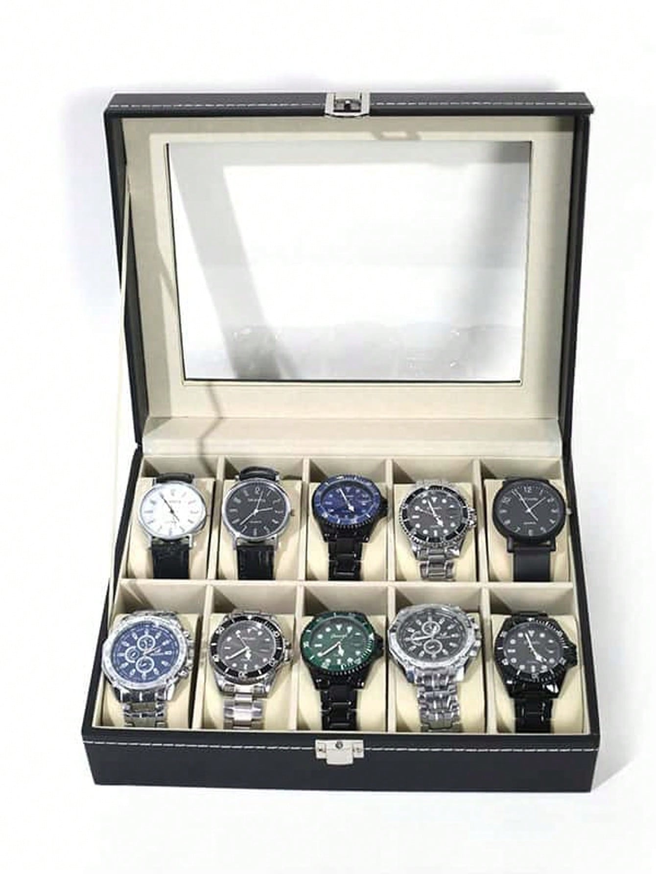 Leather Watch Box with Lock, L - Jewelry Watches For Women ulasan dan harga