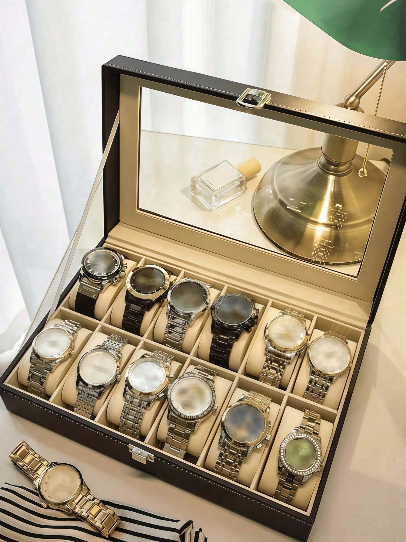 Leather Watch Box with Lock, L - Jewelry Watches For Women ulasan dan harga