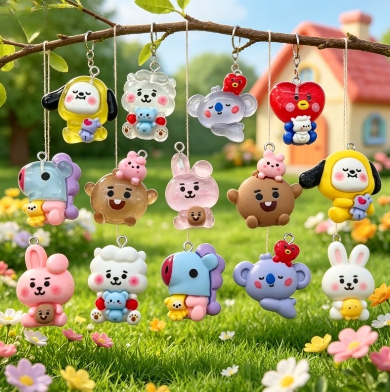 7pcs BT21 Resin Cartoon Charm  - Drop Earrings ulasan dan harga